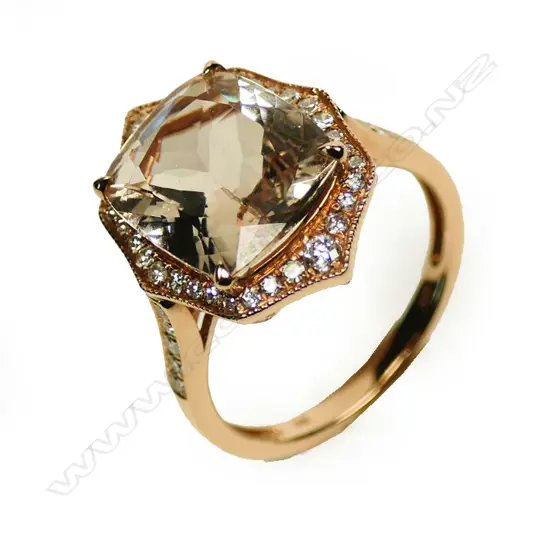 A 14ct rose gold morganite and diamond ring