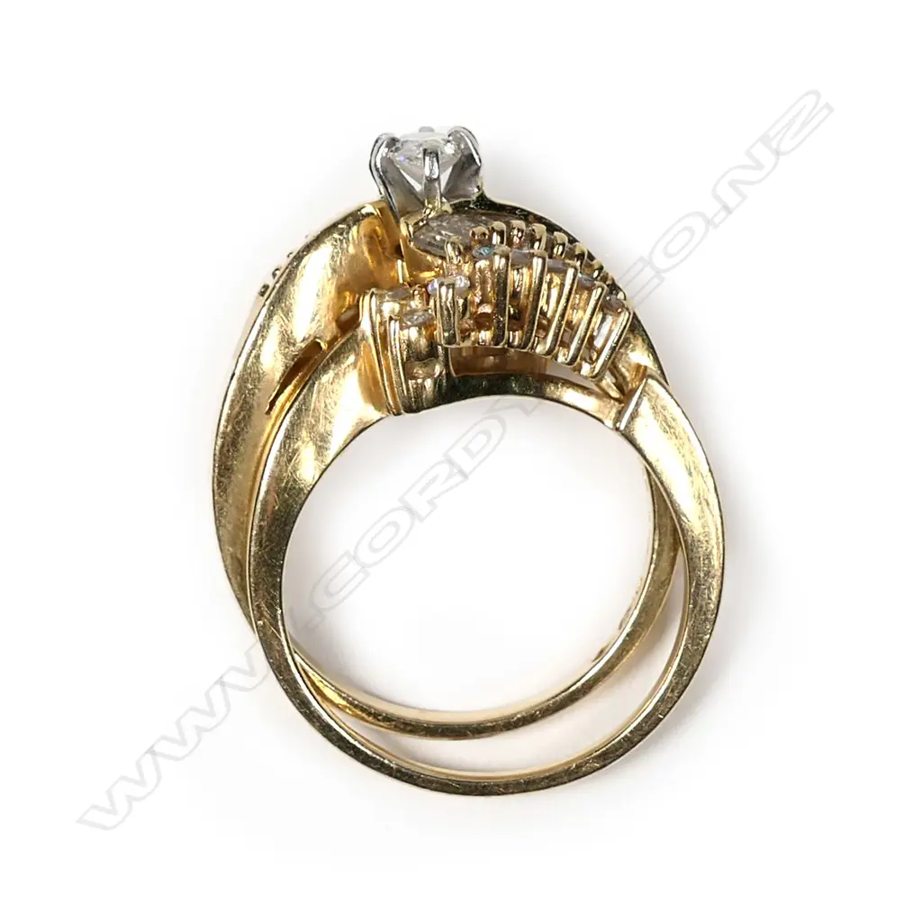 A suite of 14ct gold and diamond interlocking rings Image 1++