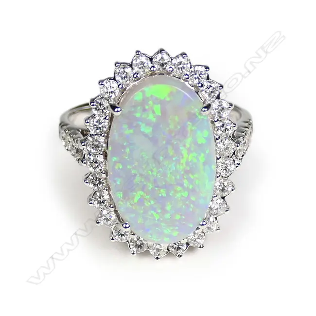A 14ct white gold opal and diamond cocktail ring Image 1++