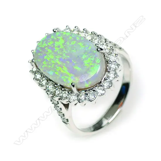 A 14ct white gold opal and diamond cocktail ring