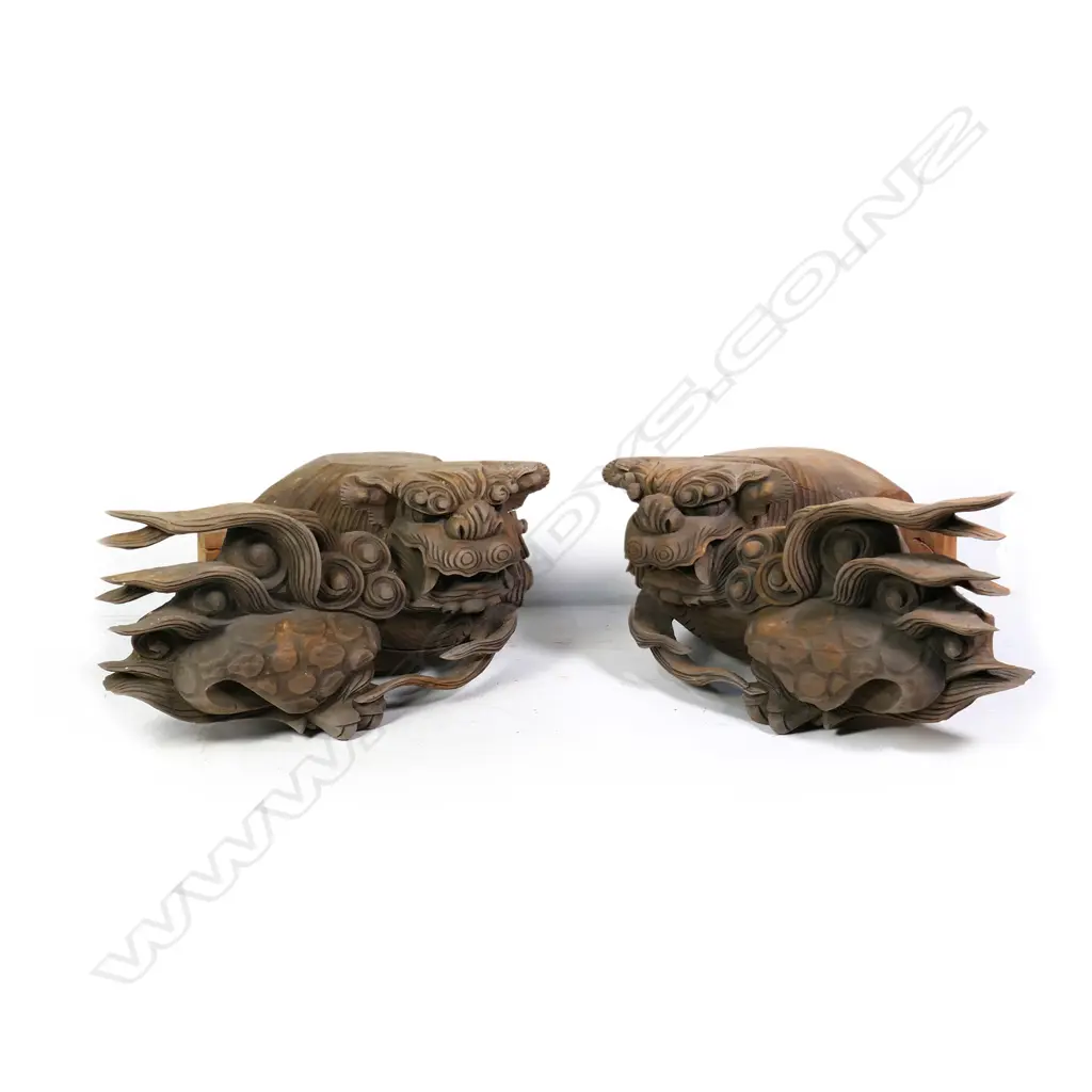 A pair of old Japanese carved wood large shishi Image 1++