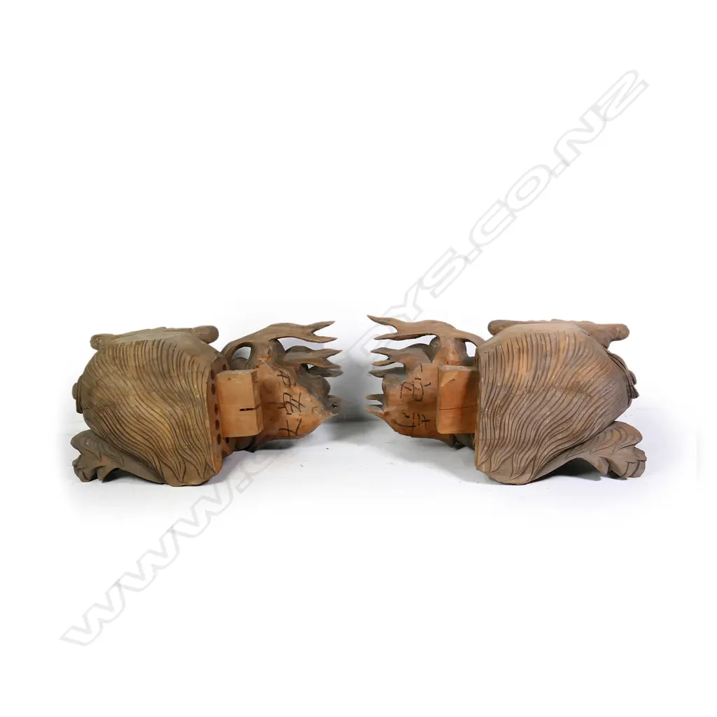 A pair of old Japanese carved wood large shishi Image 1++