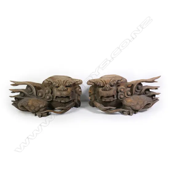 A pair of old Japanese carved wood large shishi