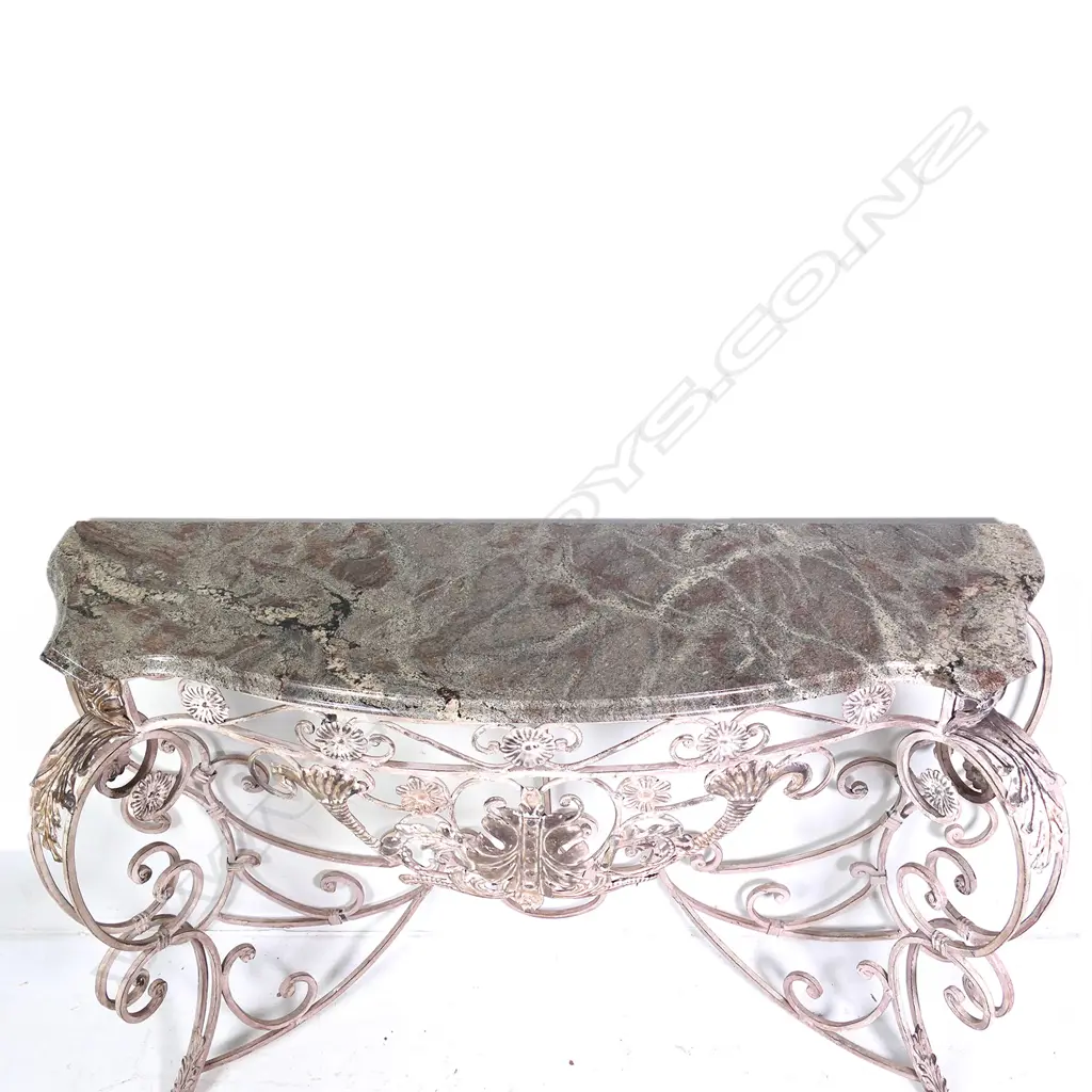 A French marble top wrought iron console table Image 1++