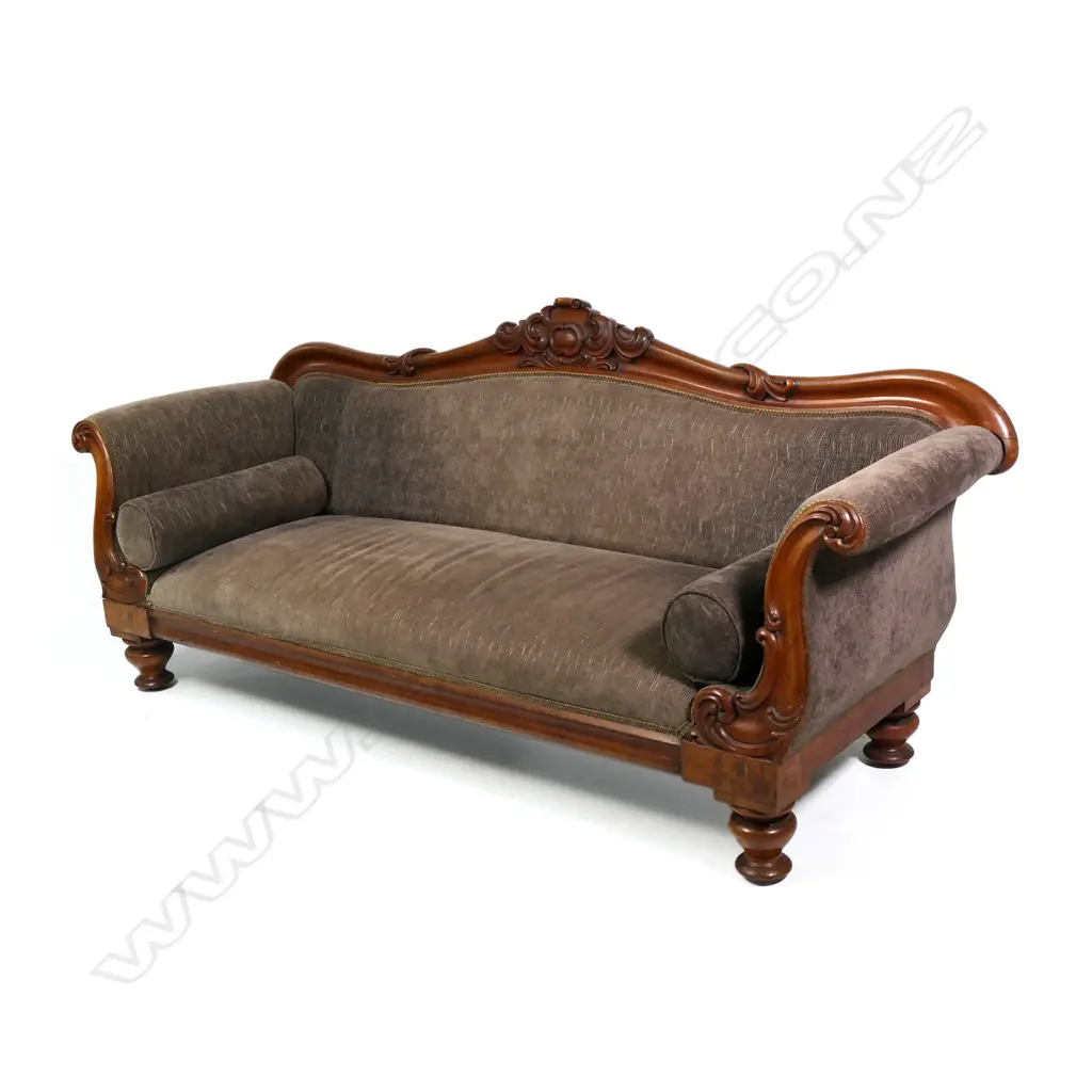 A Victorian mahogany scrolling arm sofa Image 1++