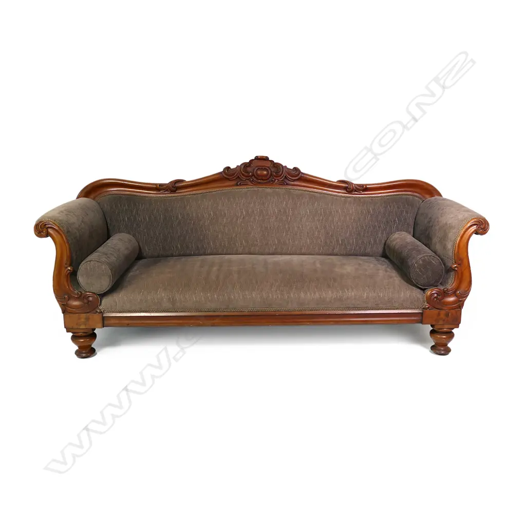 A Victorian mahogany scrolling arm sofa Image 1++