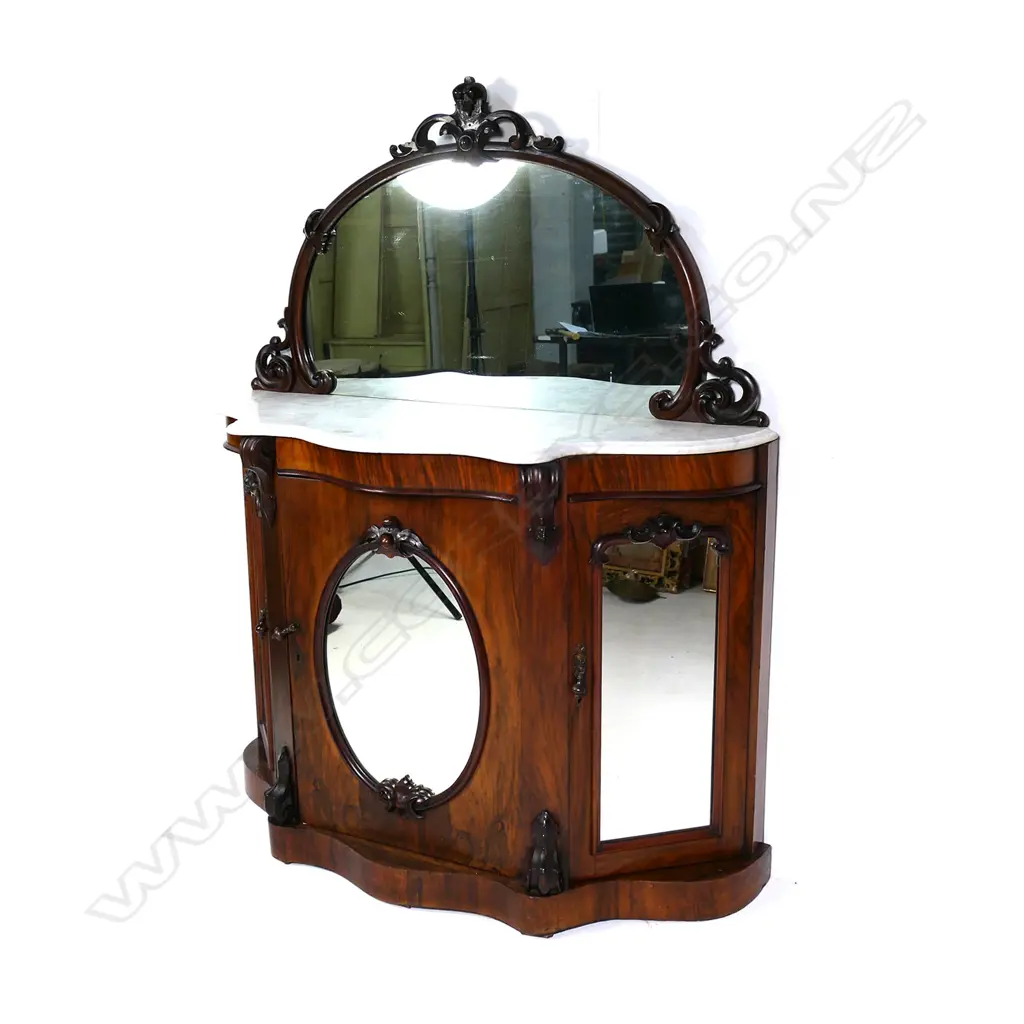 A Victorian walnut marble top credenza Image 1++