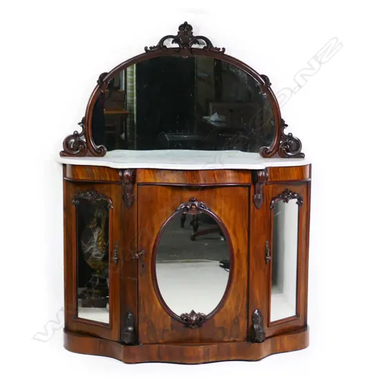 A Victorian walnut marble top credenza