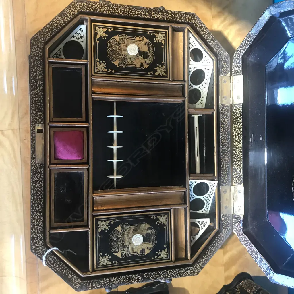 A Victorian lacquer sewing box Image 1++