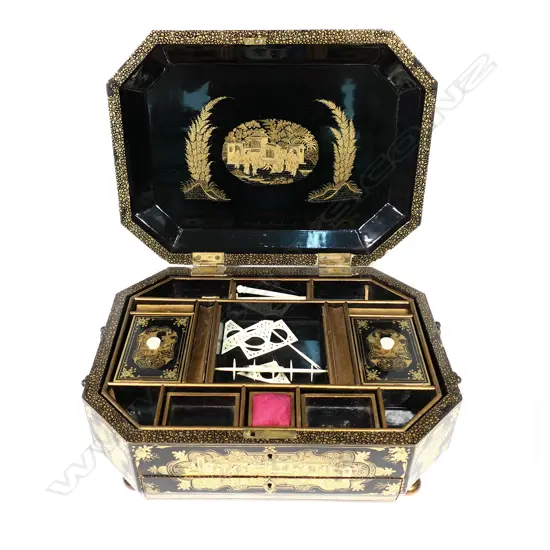 A Victorian lacquer sewing box