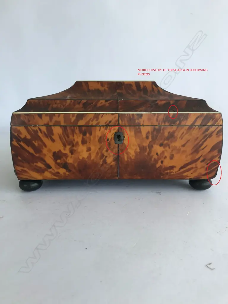 A Regency tortoiseshell sarcophagus sewing box Image 1++