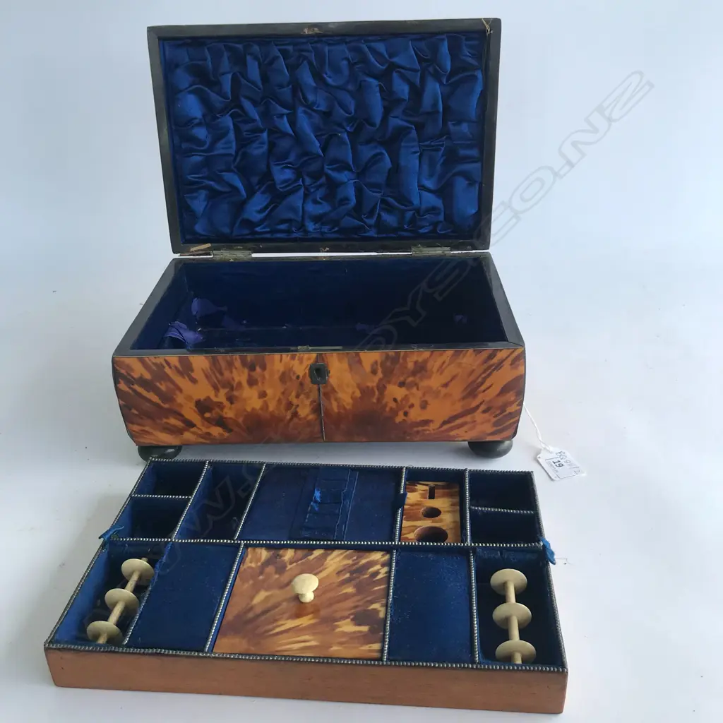 A Regency tortoiseshell sarcophagus sewing box Image 1++