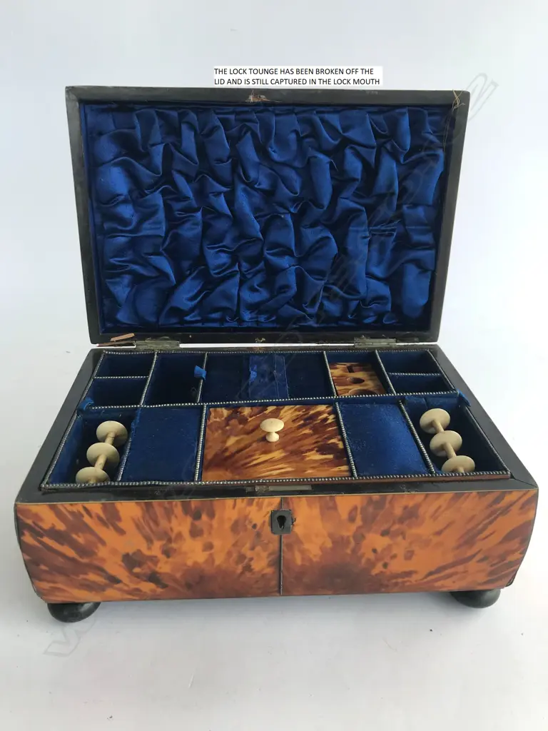 A Regency tortoiseshell sarcophagus sewing box Image 1++