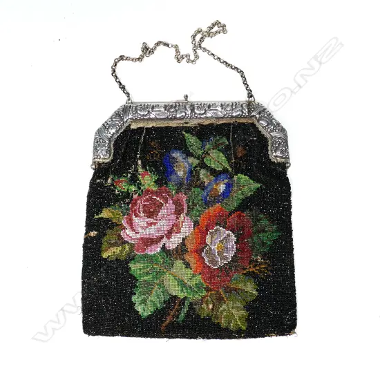A Victorian silver and Berlin beadwork purse