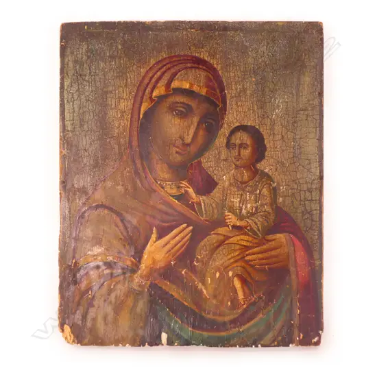 A 19thC Russian icon of the Virgin Mary and Child
