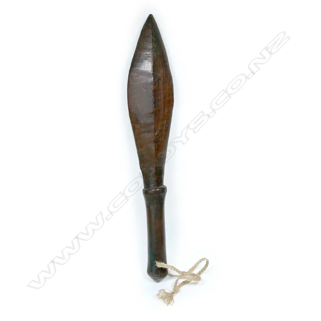 A 19thC Samoan carved wood hand club Image 1++