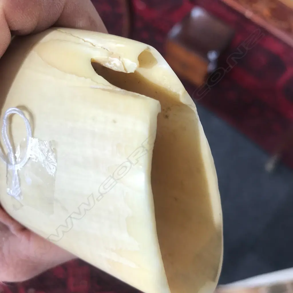 A 20thC scrimshaw whales tooth signed ‘C.S. Raleigh’ Image 1++