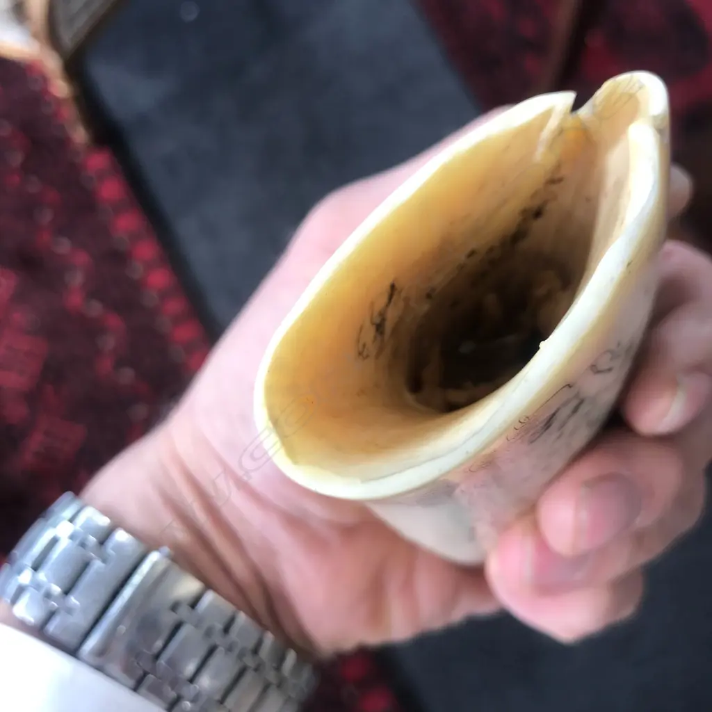 A 20thC scrimshaw whales tooth signed ‘C.S. Raleigh’ Image 1++