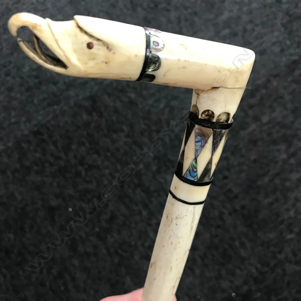 A late 19thC carved whalebone walking stick Image 1++