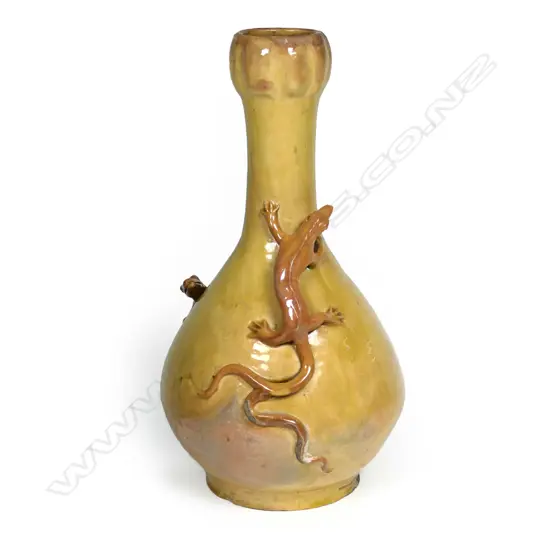 A late 19thC Arts & Crafts studio pottery lizard vase