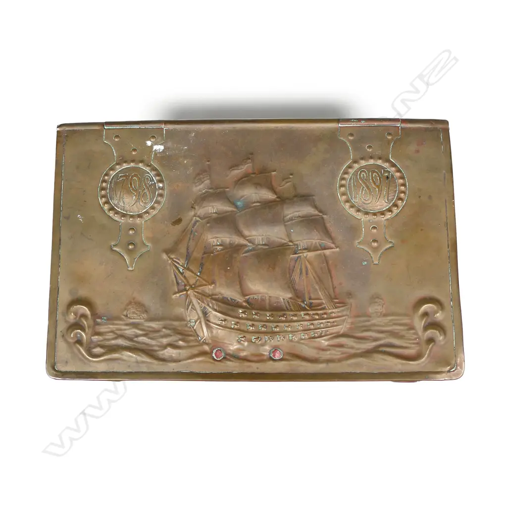 An Arts & Crafts copper box commemorating the HMS Foudroyant Image 1++