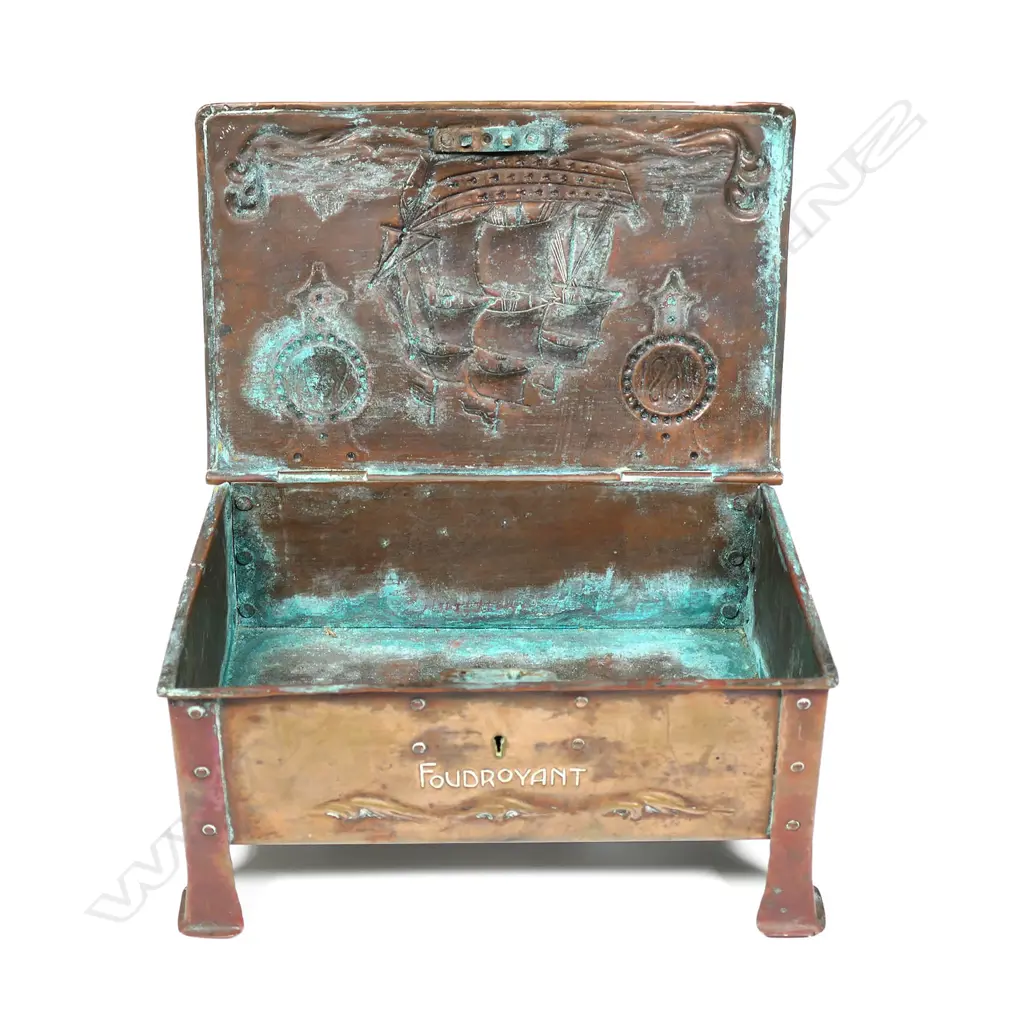 An Arts & Crafts copper box commemorating the HMS Foudroyant Image 1++
