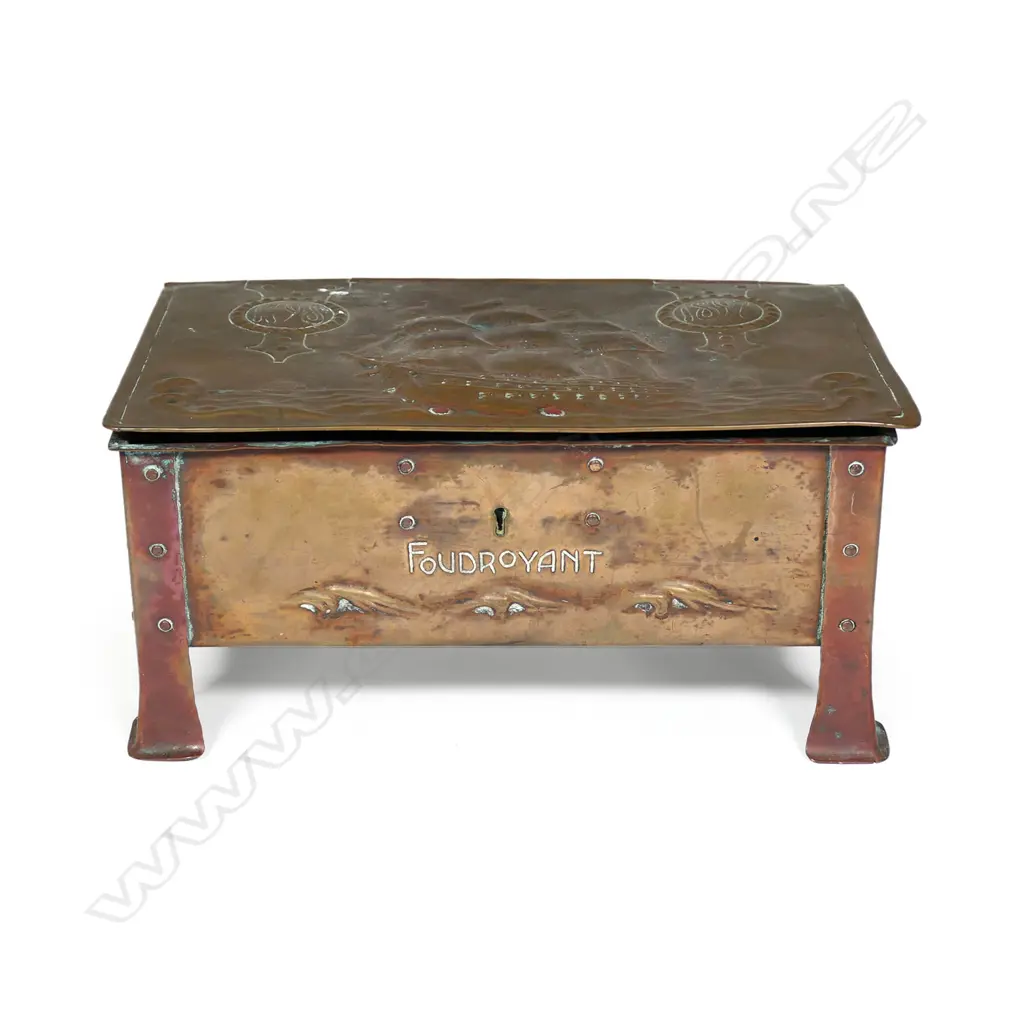 An Arts & Crafts copper box commemorating the HMS Foudroyant Image 1++