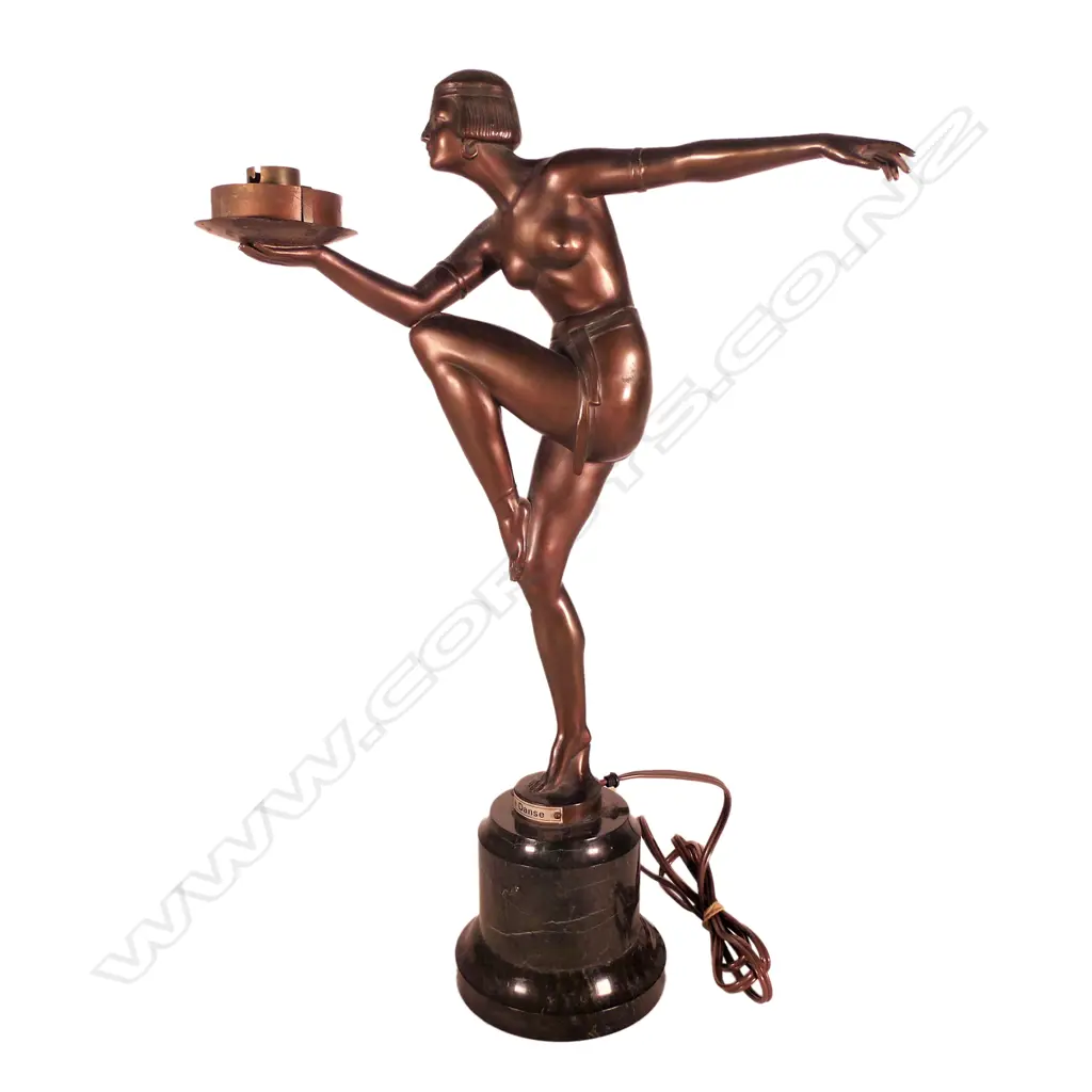An Art Deco bronzed spelter ‘La Danse' lady lamp Image 1++