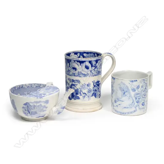 Three pieces of Victorian blue and white china