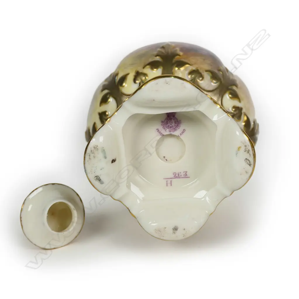 A Royal Worcester lidded two handled specimen vase painted by James Stinton Image 1++