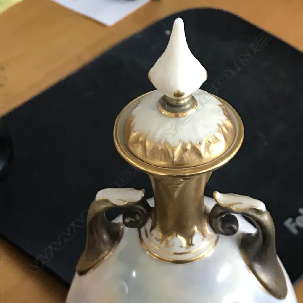 A Royal Worcester lidded two handled specimen vase painted by James Stinton Image 1++