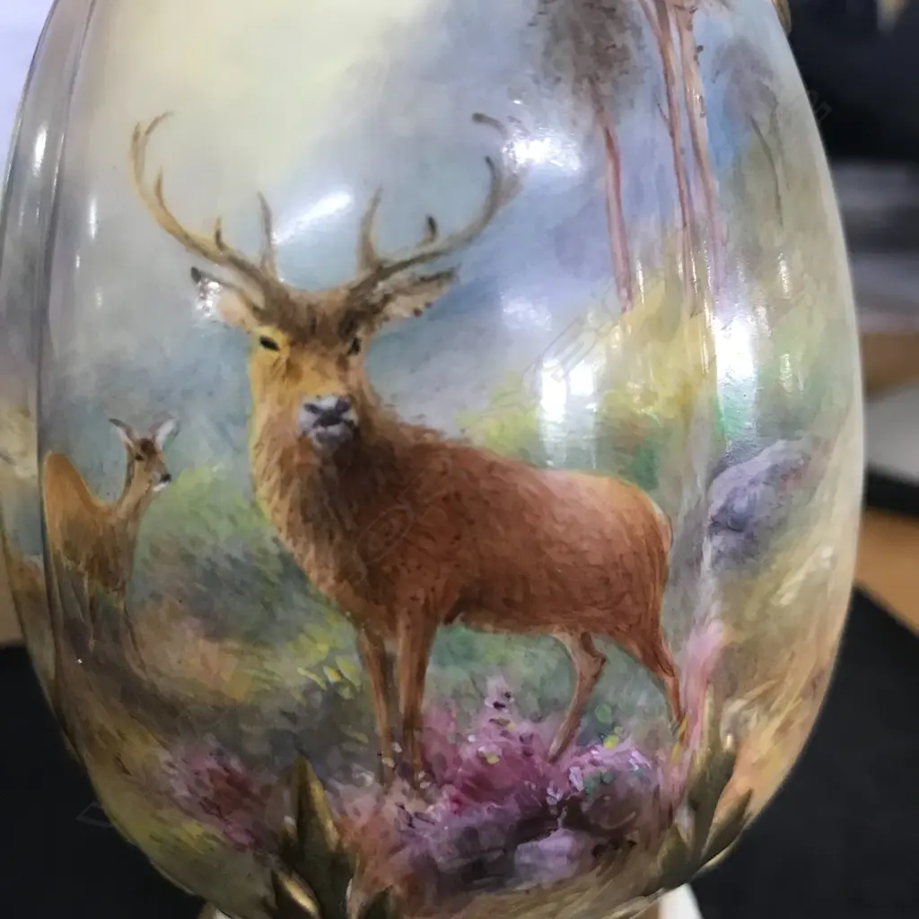 A Royal Worcester lidded two handled specimen vase painted by James Stinton Image 1++