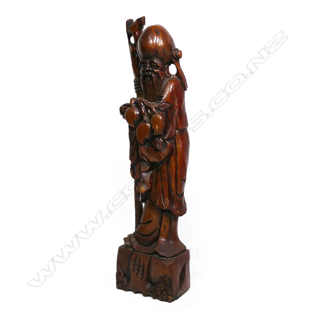 An old Oriental tall carved wooden figure of Shou Lao Image 1++