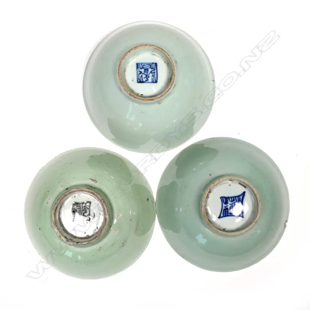 Three 18th/19thC Chinese provincial celadon bowls Image 1++