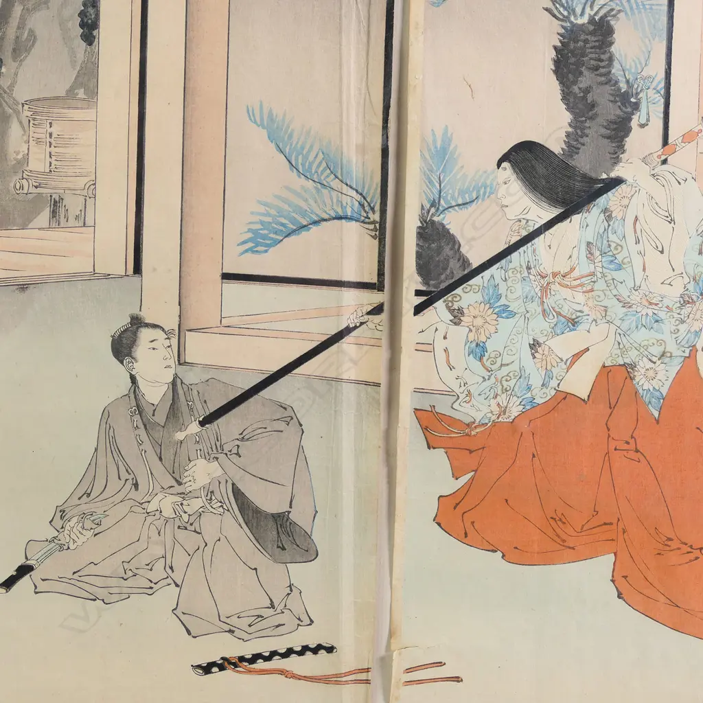 Japanese diptych ukiyo-e woodblock by Migita Toshihide Image 1++