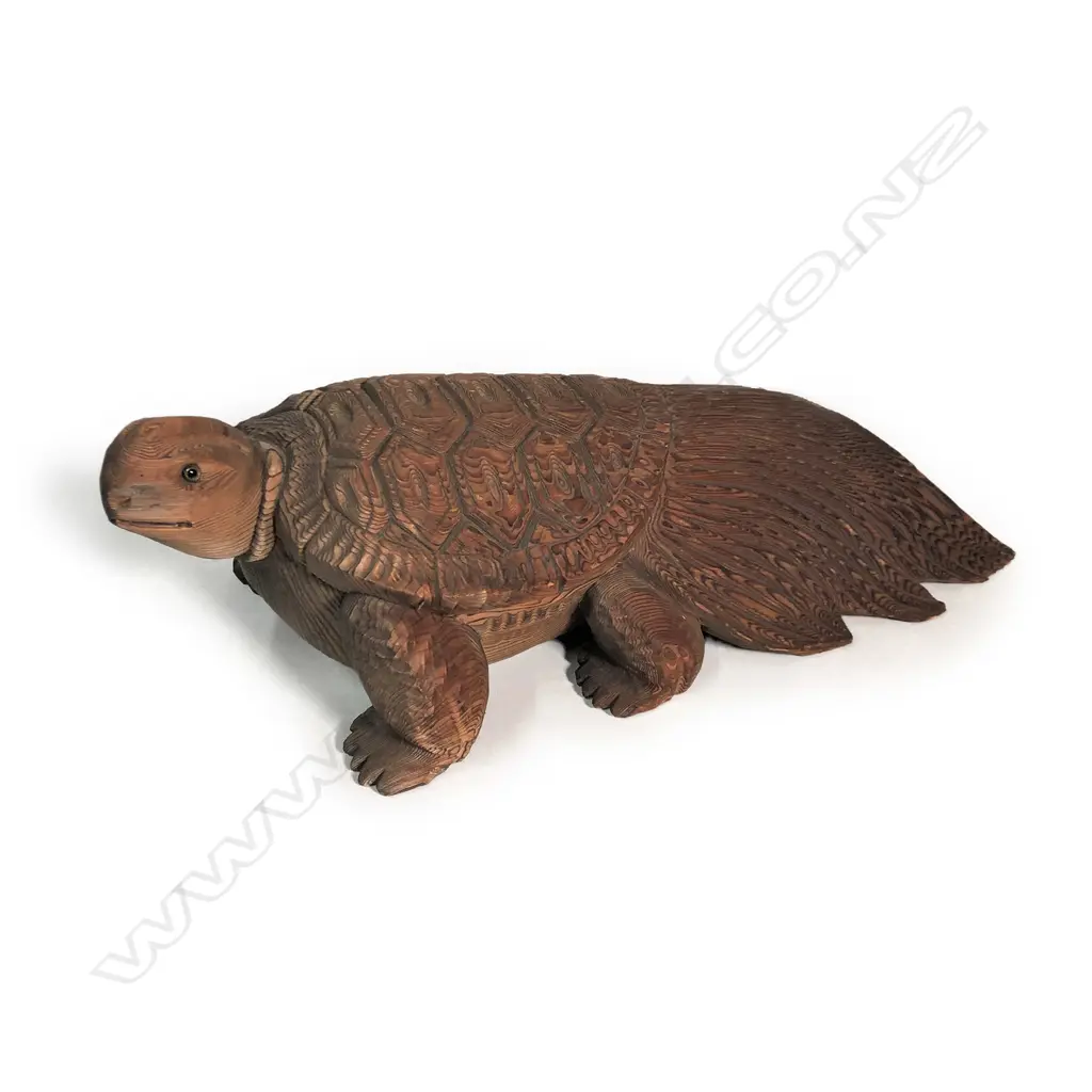 A vintage Japanese mythical carved cedar minogame turtle Image 1++