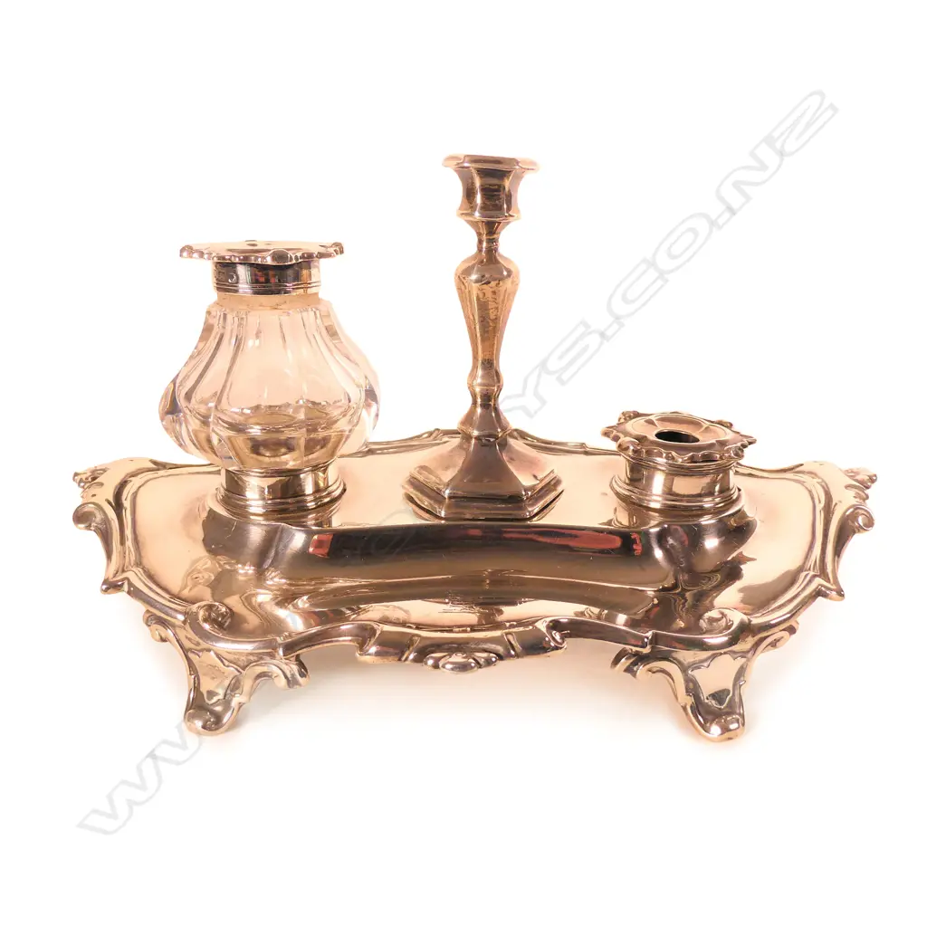 A Victorian silver inkwell desk stand Image 1++