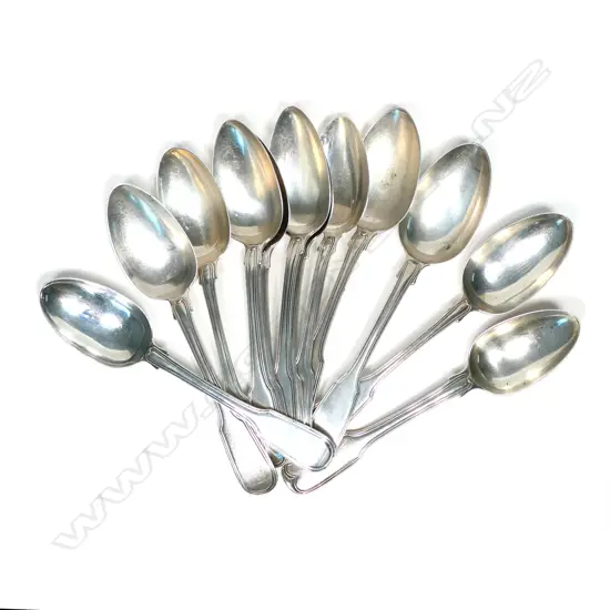 A mixed set of 12 Geo.III/IV silver dessert spoons