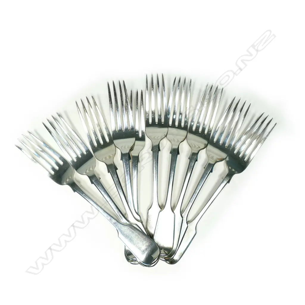 A mixed set of 10 Victorian silver table forks Image 1++