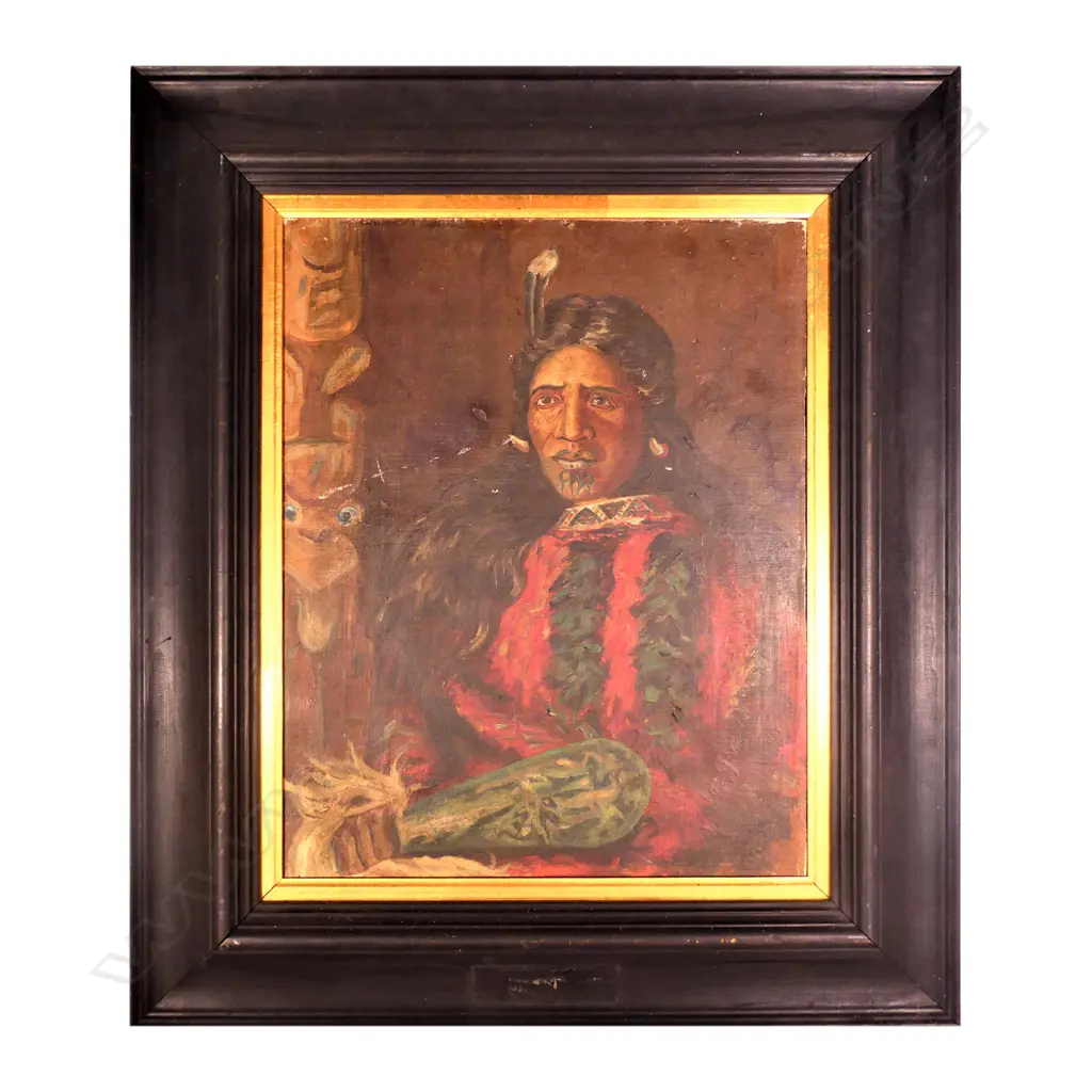 AFTER WILHELM DITMAR THE KEEPER OF THE MERE  PAHIKAURE, TE REREHAU KAHOTEA OIL ON BOARD, 440 x 350mm Image 1++