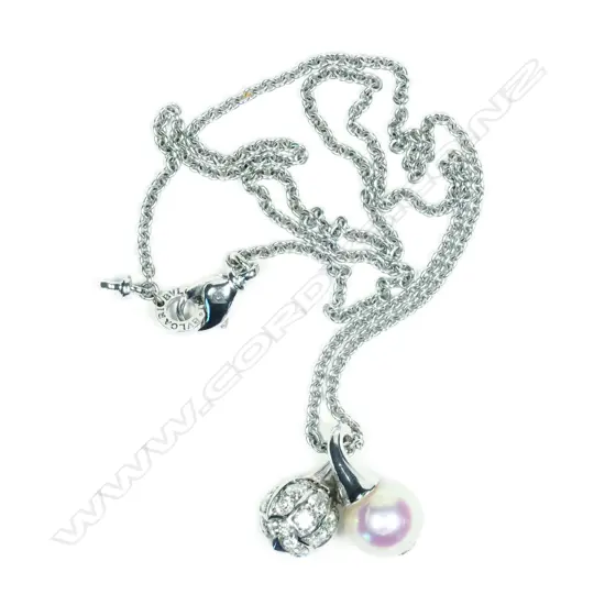 A Bvlgari 18ct white gold diamond and pearl pendant necklace