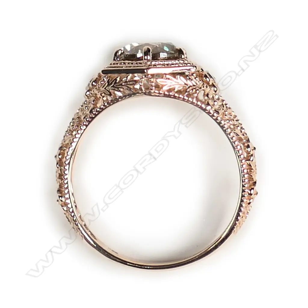 A 14ct rose gold and champagne diamond antique style ring Image 1++