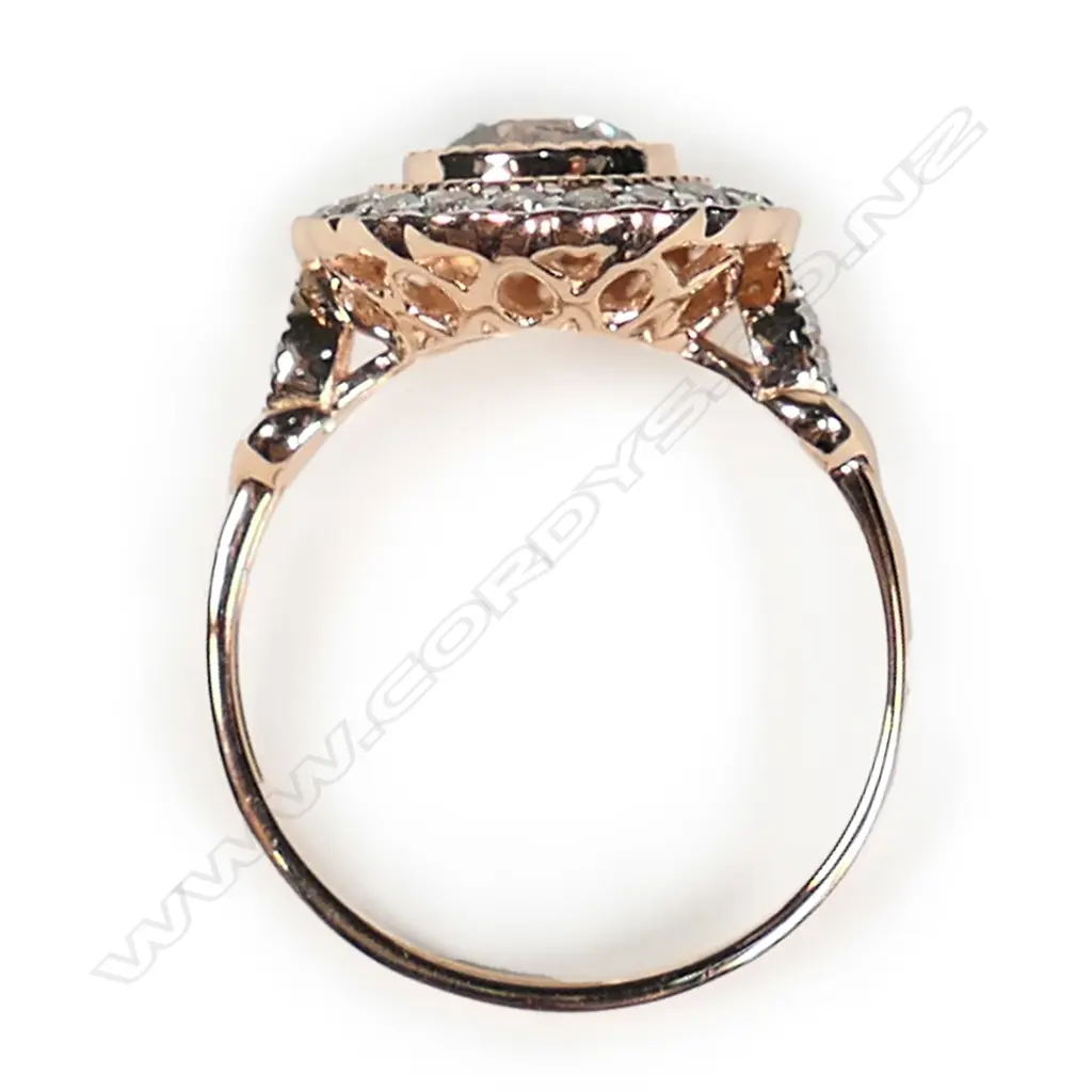 A 14ct rose gold and champagne diamond vintage style ring Image 1++