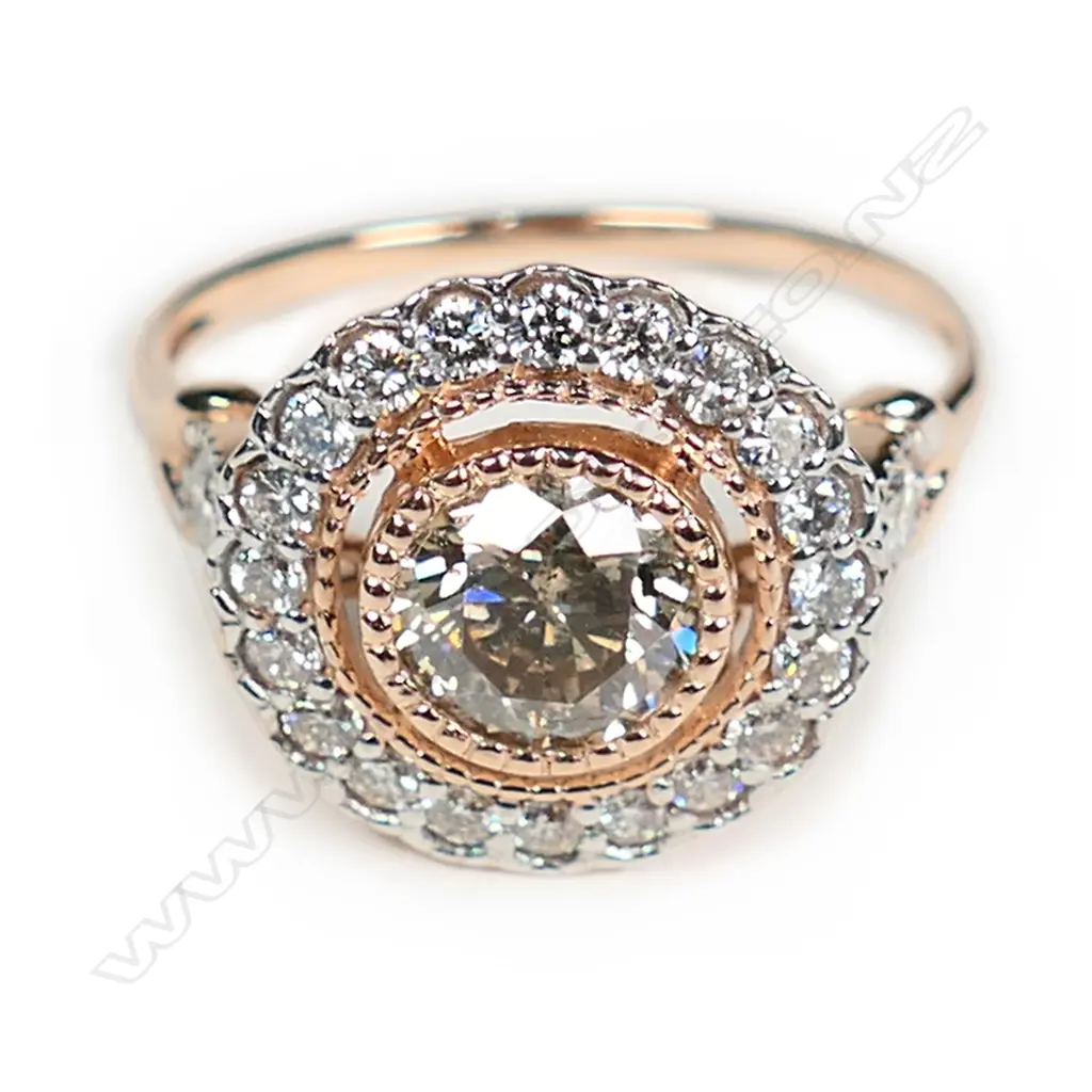 A 14ct rose gold and champagne diamond vintage style ring Image 1++