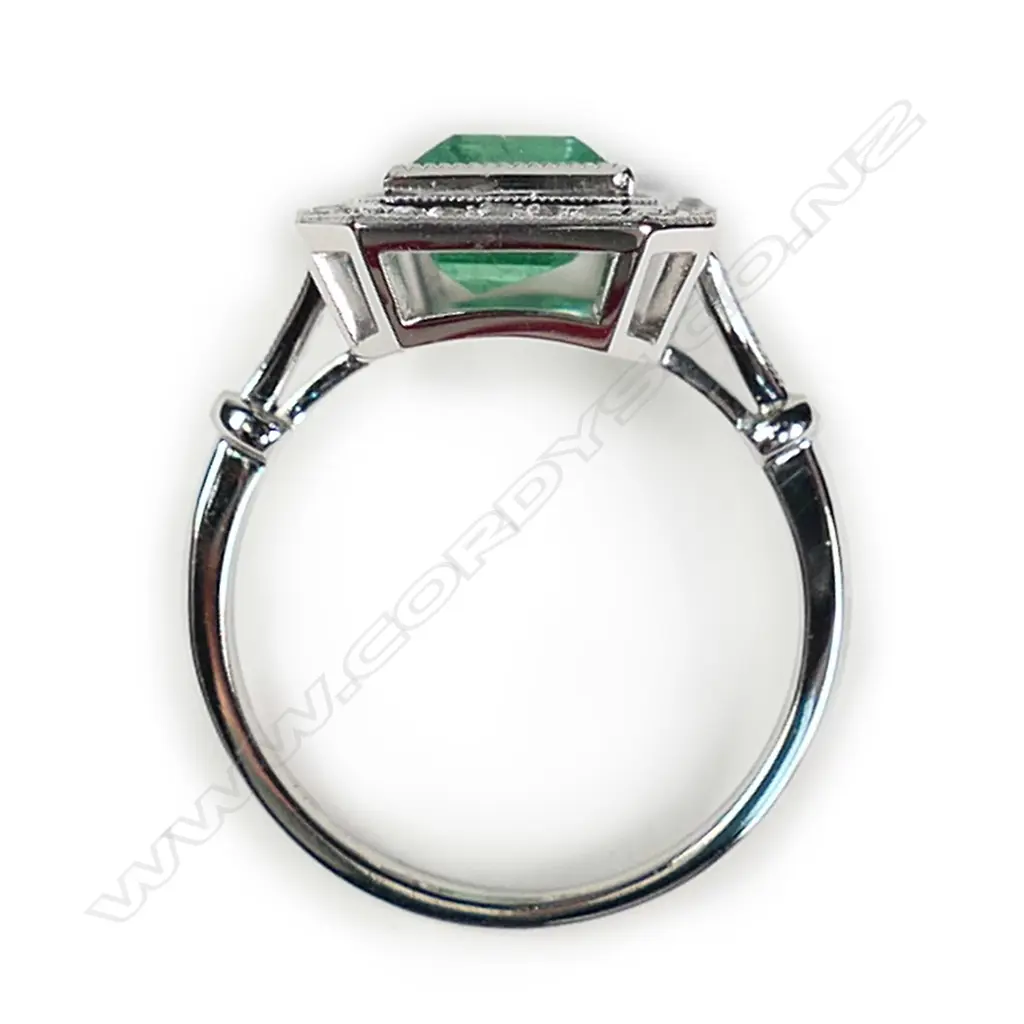 A 14ct white gold and emerald and diamond Art Deco style ring Image 1++