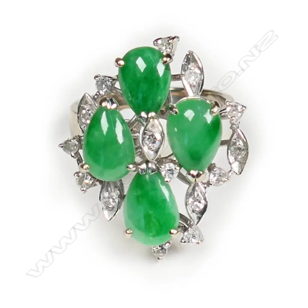 An 18ct white gold jadeite and diamond ring Image 1++