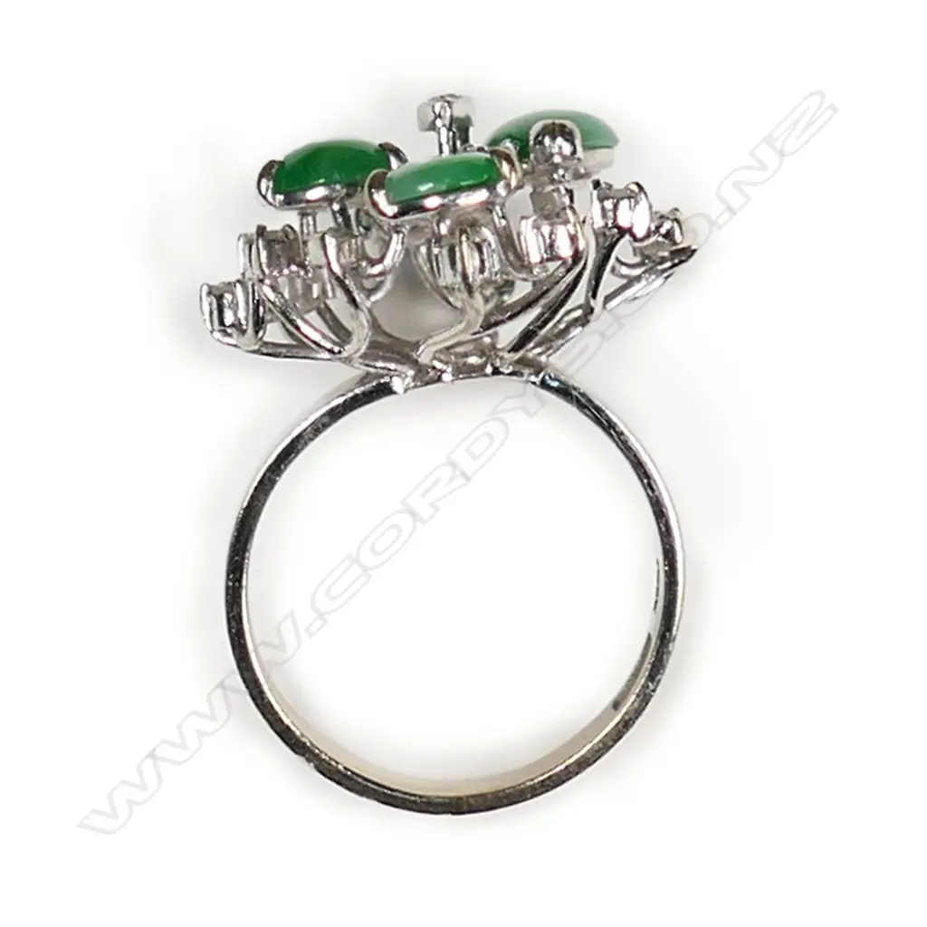 An 18ct white gold jadeite and diamond ring Image 1++