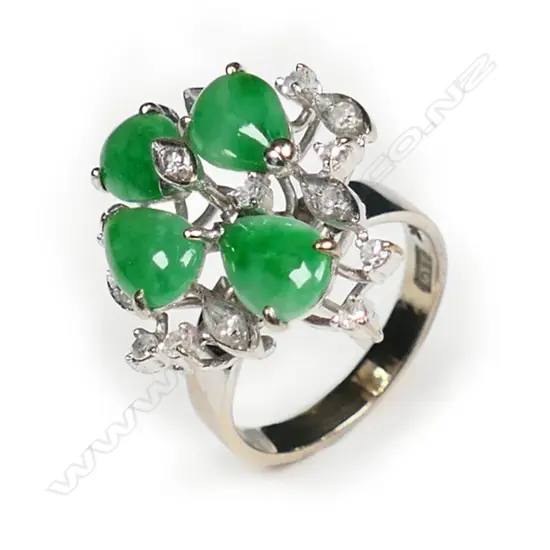 An 18ct white gold jadeite and diamond ring