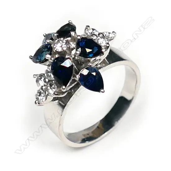 A 14ct white gold sapphire and diamond ring
