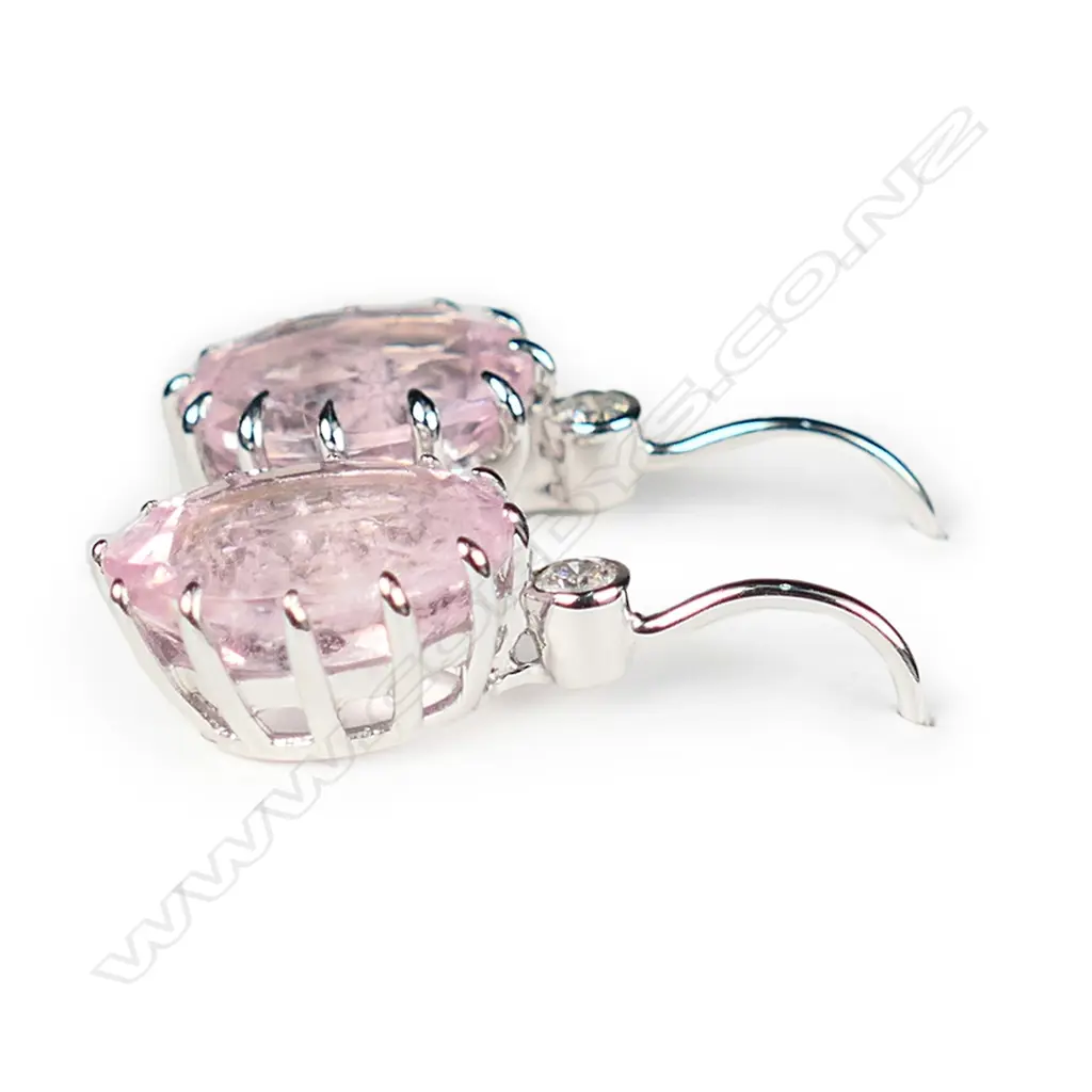 A pair of 14ct white gold morganite and diamond drop earrings Image 1++